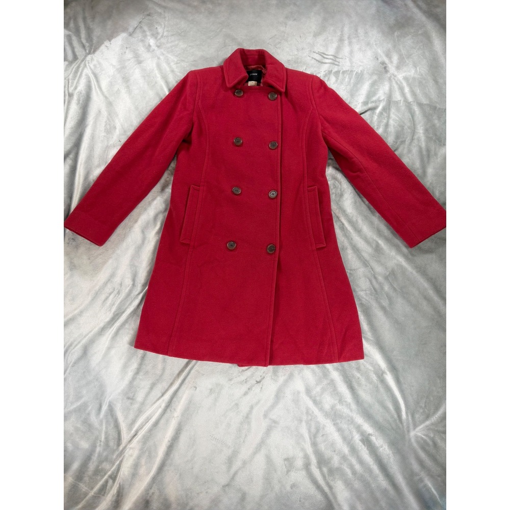 VTG Petite J. Crew Wool Cashmere Classic Double Breasted Red Winter Pea Coat P1